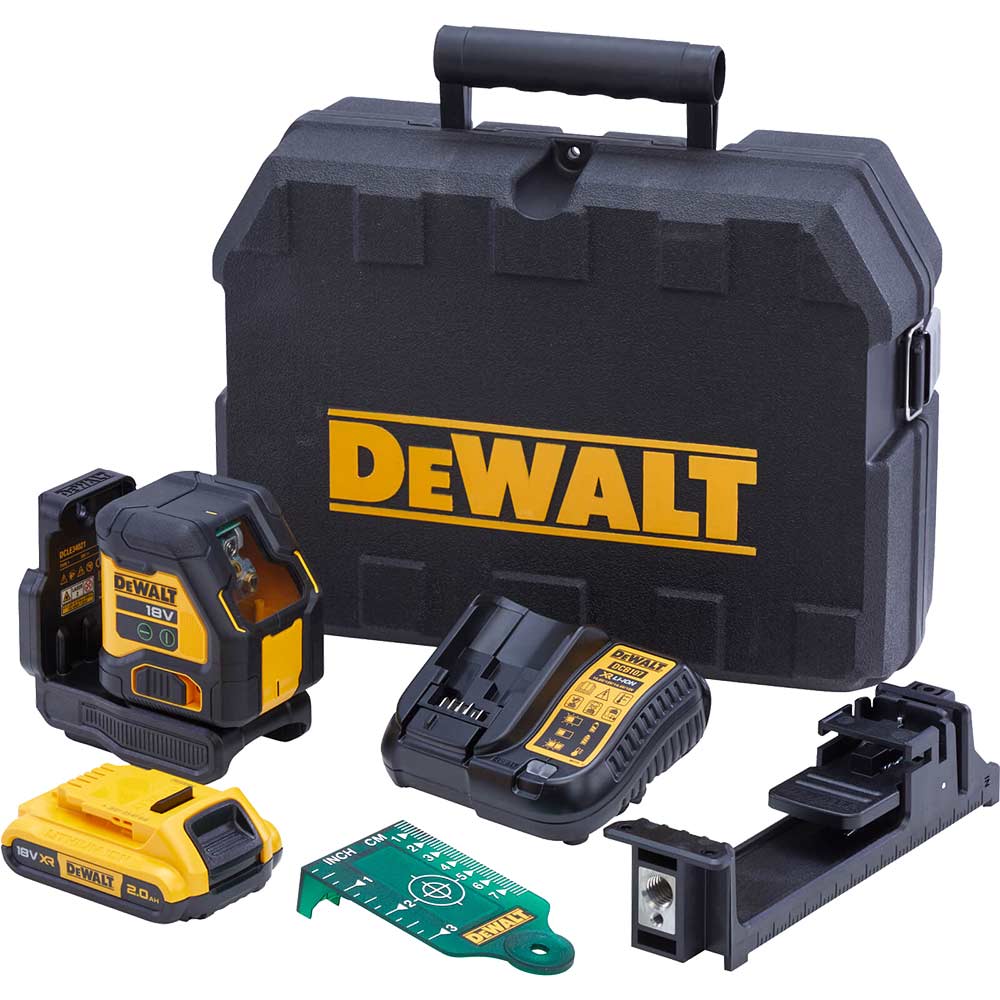 Image of DeWalt DCLE34021 18v XR Cordless Cross Line Self Levelling Green Laser Level 1 x 2ah Li-ion Charger Case