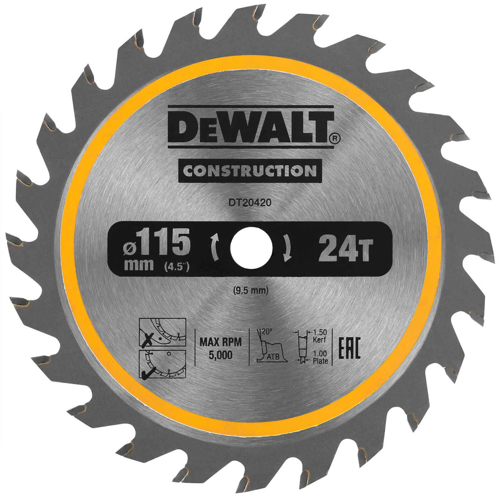 Image of DeWalt 115mm Construction Circular Saw Blade For DCS571 115mm 24T 9.5mm