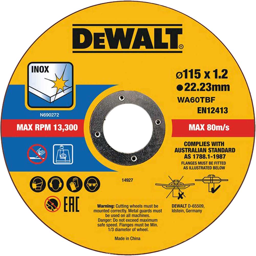 Image of DeWalt Thin Stainless Steel Cutting Disc 115mm Pack of 10