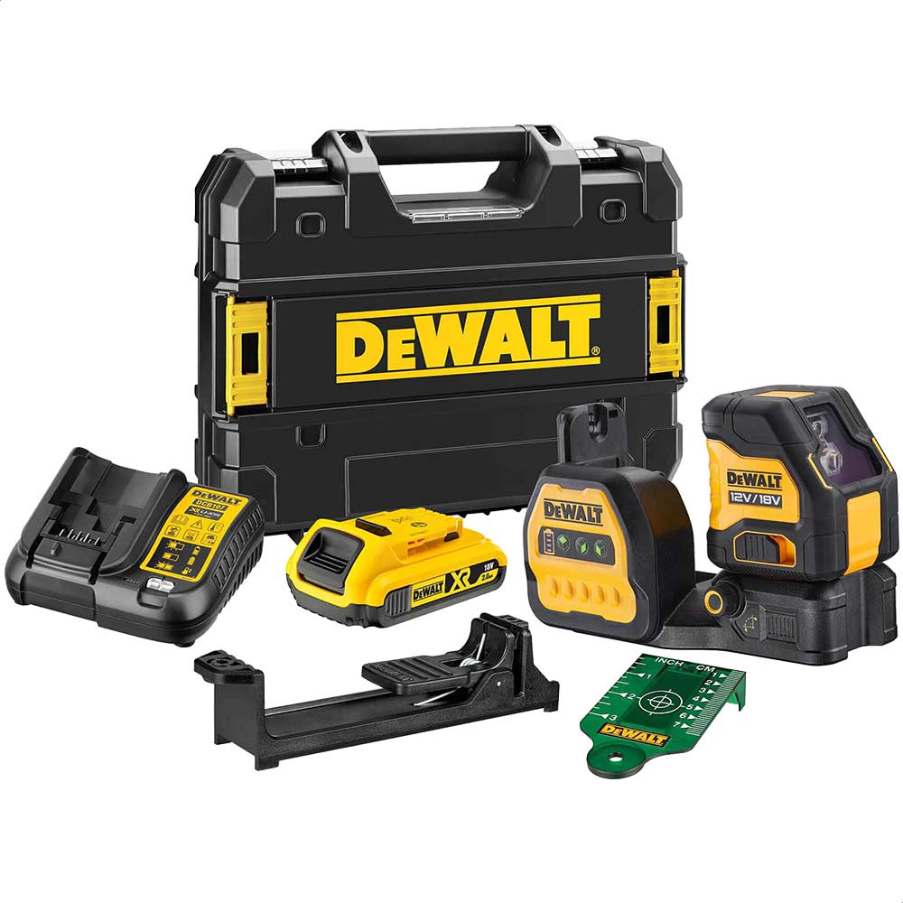 DeWalt DCE088 18v Cordless Self Levelling Cross Line Green Beam Laser 1 x 2ah Li-ion Battery Charger Case