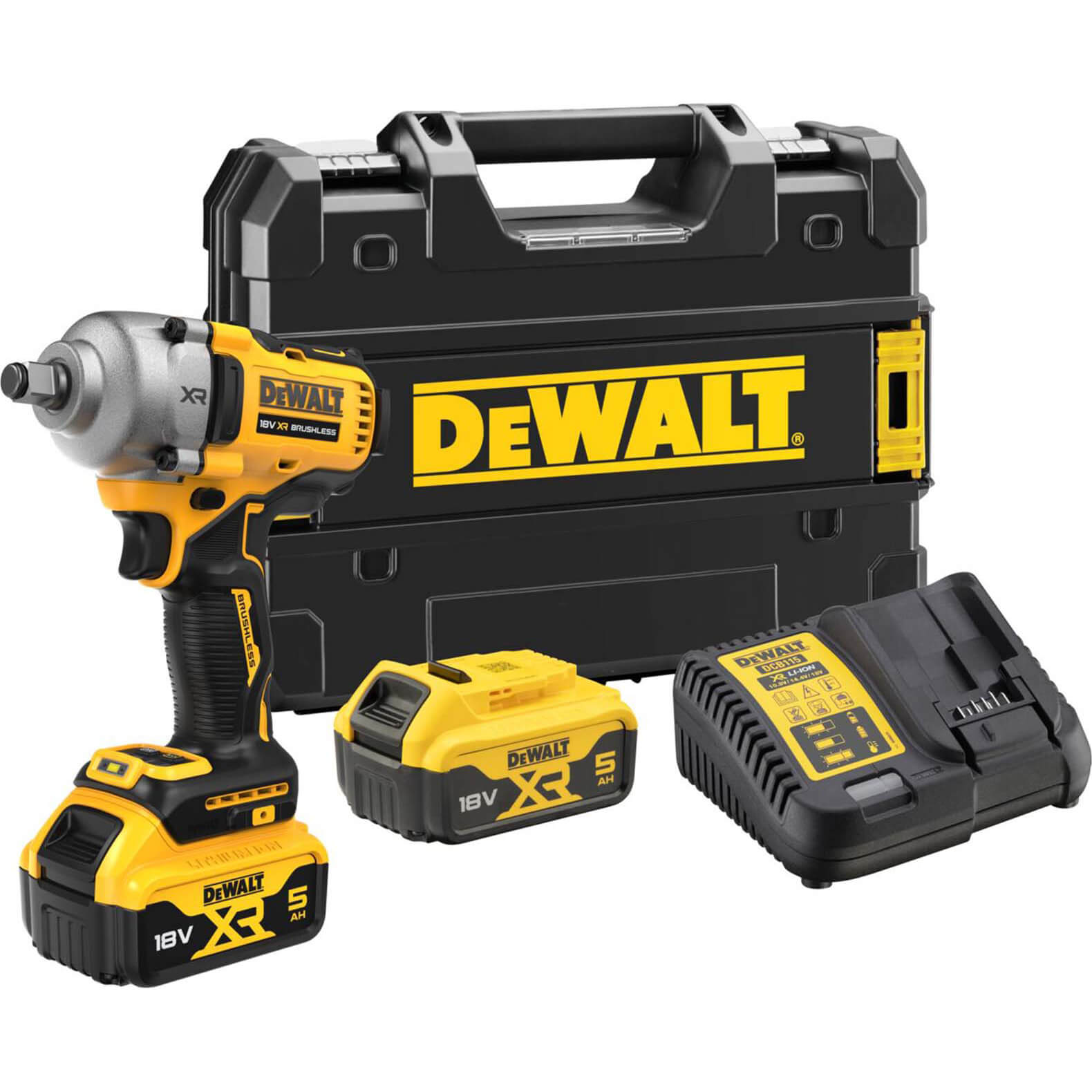 DeWalt DCF891 18v XR Cordless Brushless 1/2" Compact High Torque Wrench 2 x 5ah Li-ion Charger Case