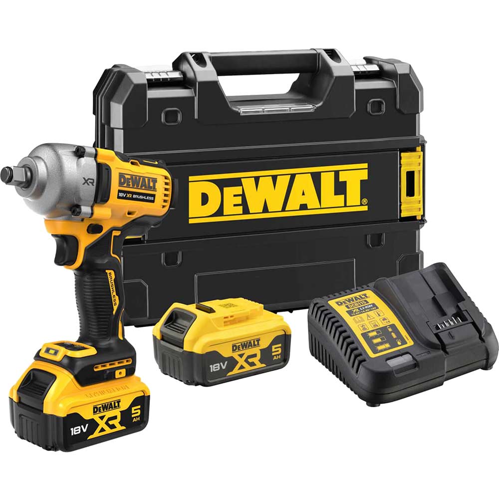 Image of DeWalt DCF891 18v XR Cordless Brushless 1/2" Compact High Torque Wrench 2 x 5ah Li-ion Charger Case