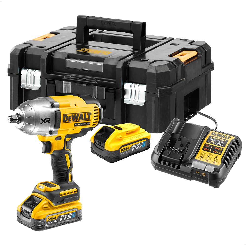 DeWalt DCF900 18v XR Cordless 1/2" High Torque Impact Wrench 2 x 5ah Li-ion Powerstack Charger Case