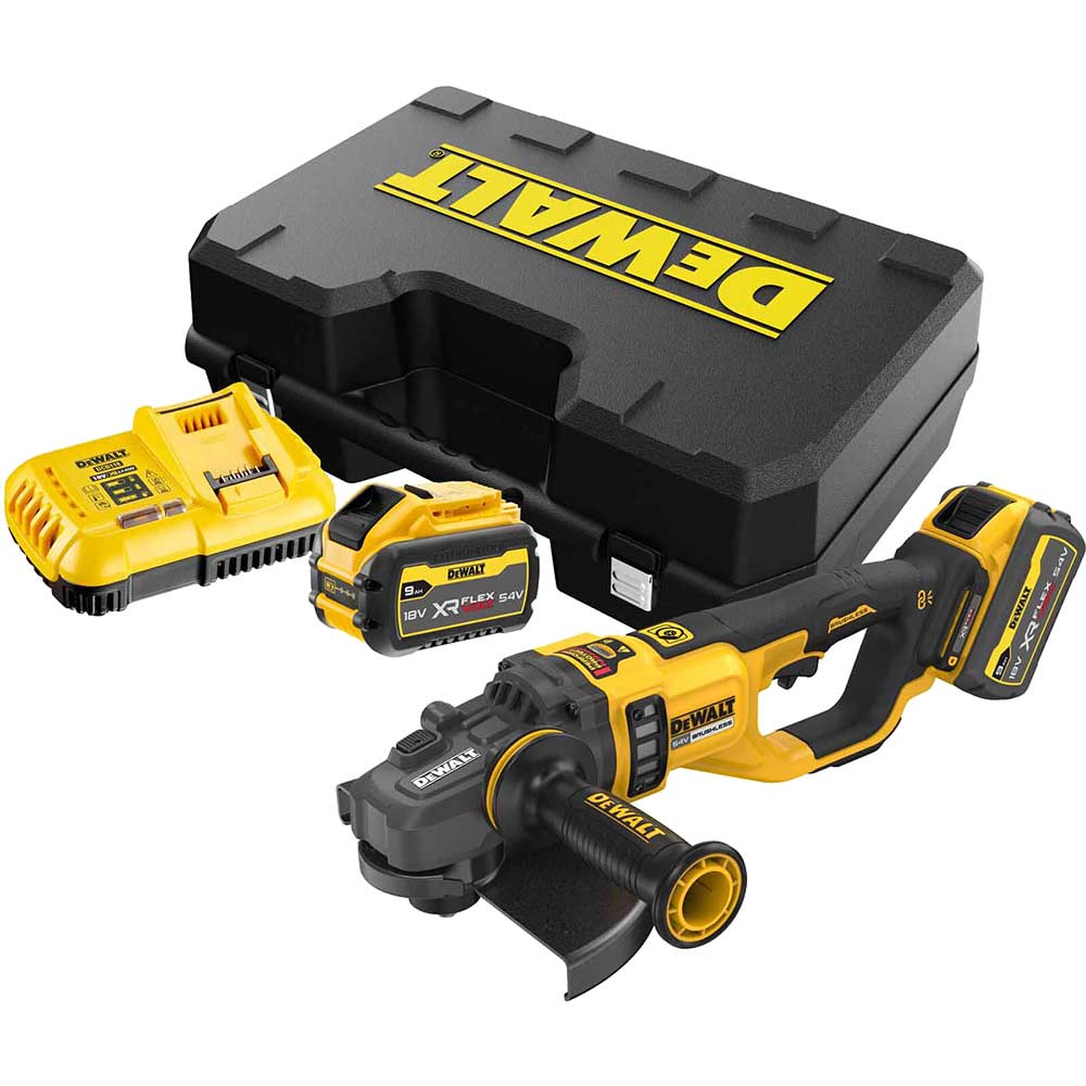 Image of DeWalt DCG460 54v XR Cordless FLEXVOLT Angle Grinder 230mm 2 x 9ah Li-ion Charger Case