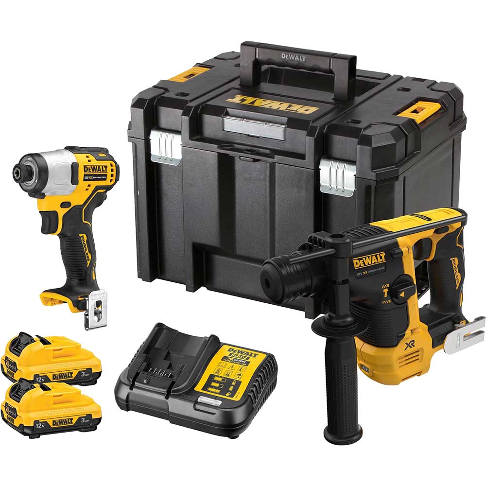 Image of DeWalt DCK2104L2T 12v XR Cordless SDS Drill and Impact Driver Kit 2 x 3ah Li-ion Charger Case