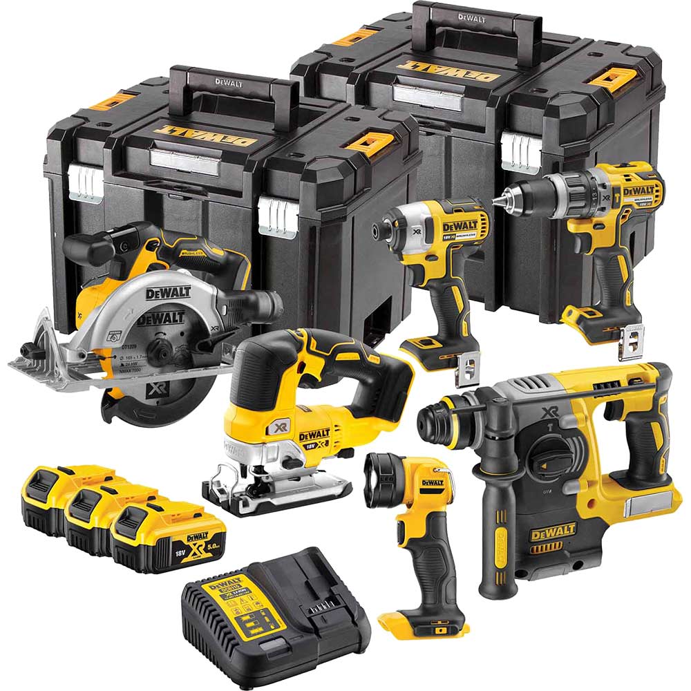 Image of DeWalt DCK690P3T 18v XR Cordless Brushless 6 Piece Power Tool Kit 3 x 5ah Li-ion Charger Case