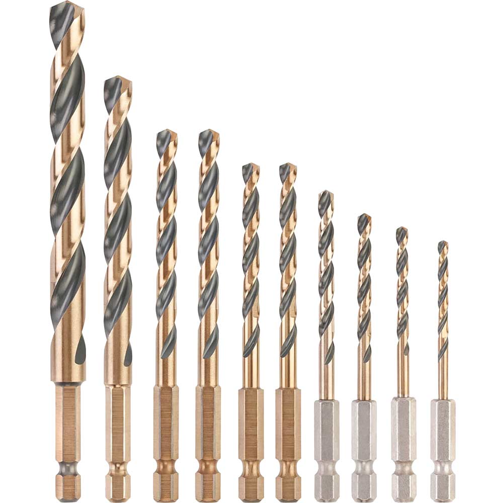 Image of DeWalt 10 Piece Black and Gold Impact Hex HSS Drill Bit Set