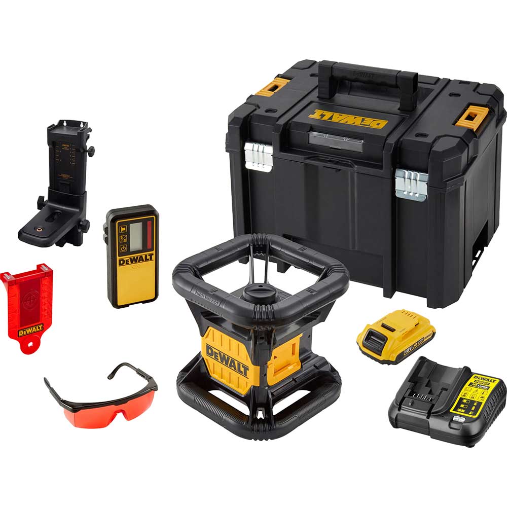 Image of DeWalt DCE074D1R 18v XR Cordless Rotary Laser Level Kit 1 x 2ah Li-ion Charger Case