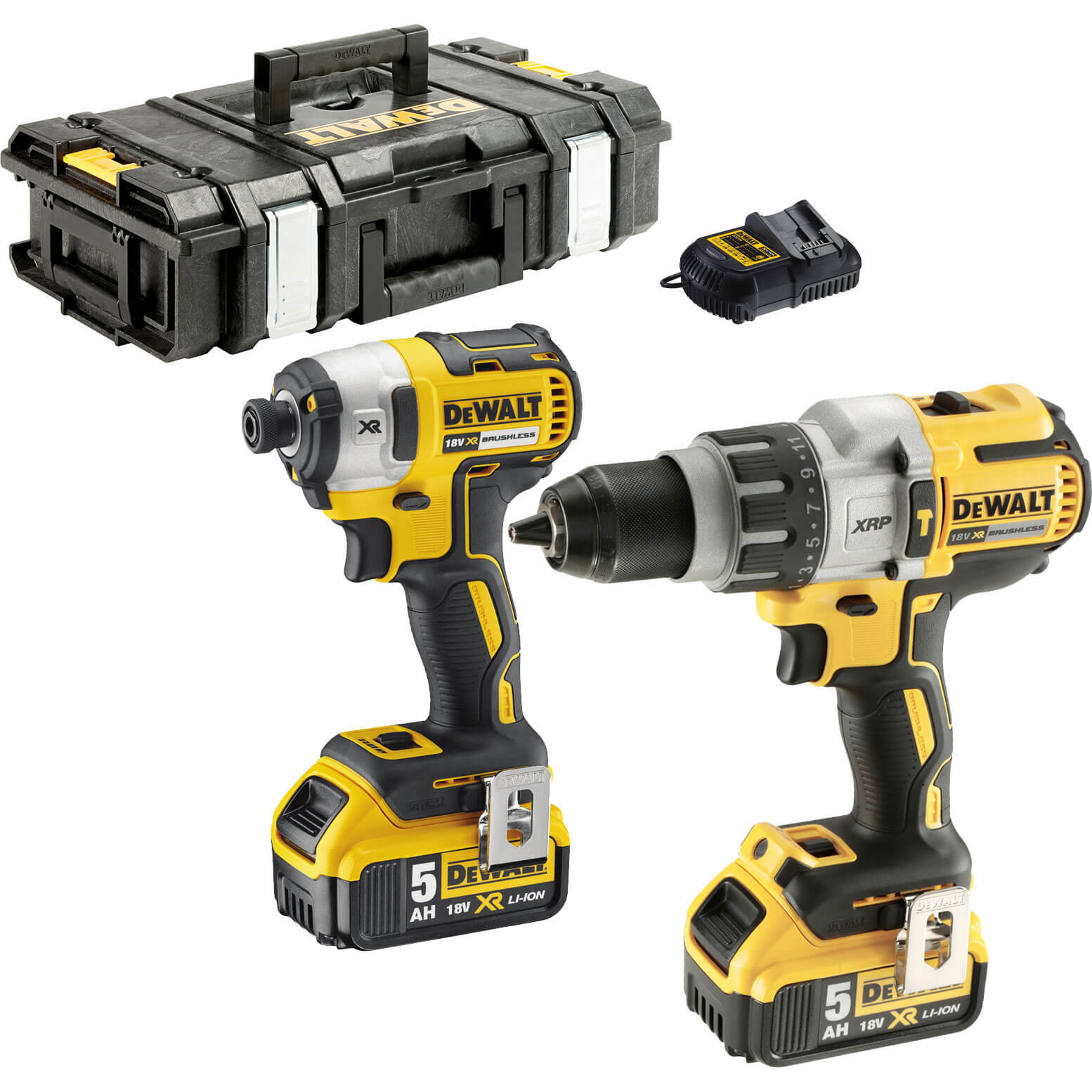 Image of DeWalt DCK276 18v XR Cordless Brushless Combi Drill and Impact Driver 2 x 5ah Li-ion Charger Case