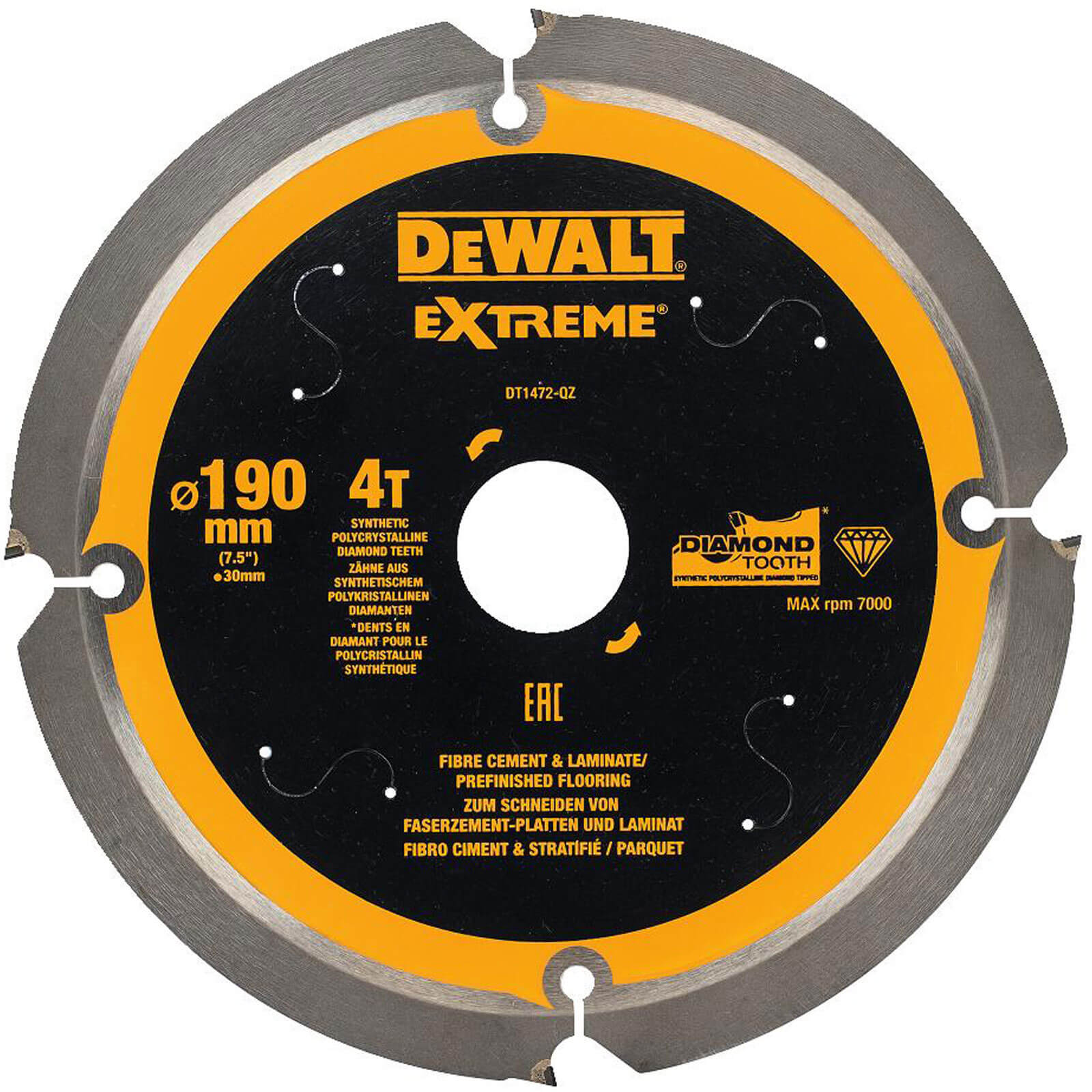 Image of DeWalt PCD Fibre Cement Saw Blade 190mm 4T 30mm