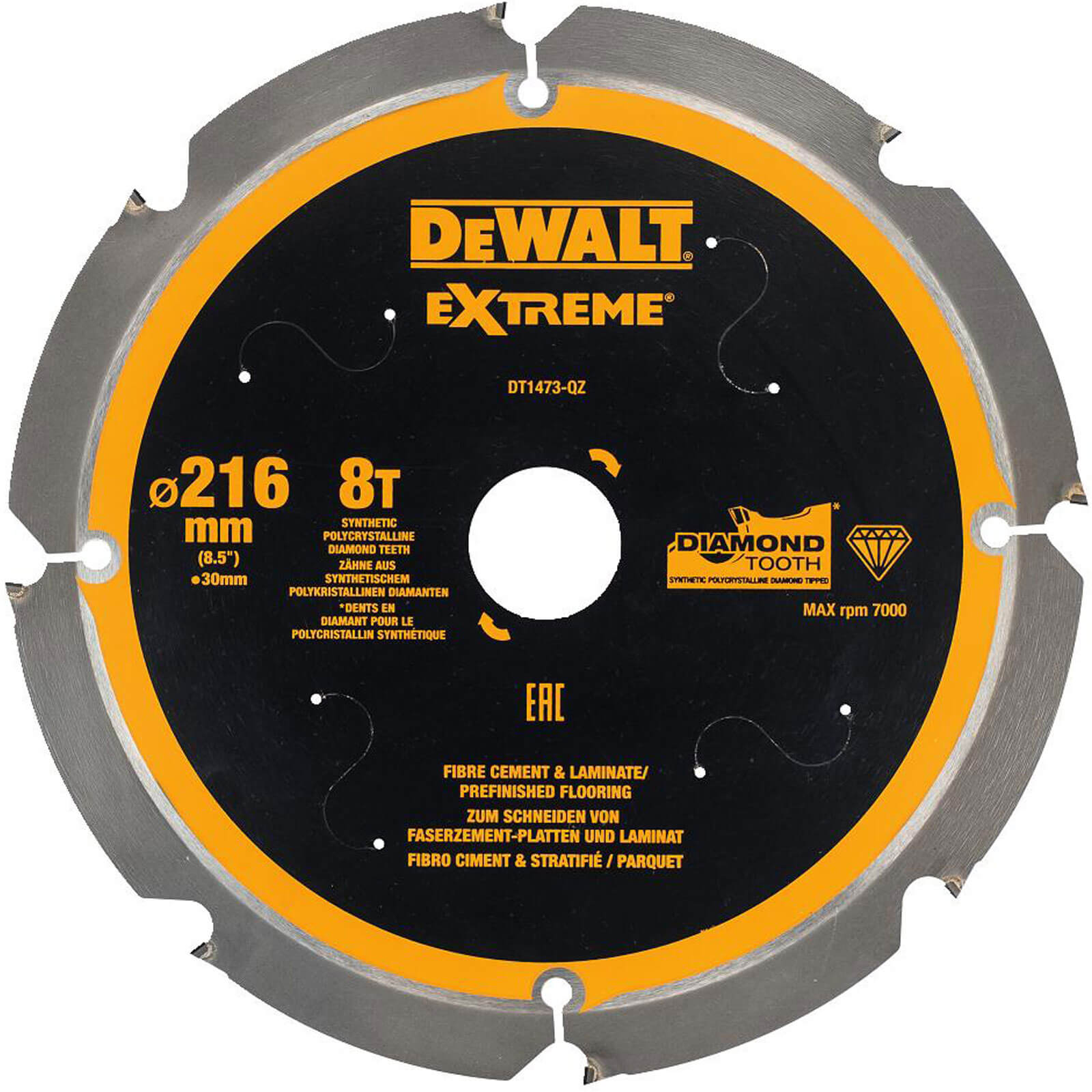 Image of DeWalt PCD Fibre Cement Saw Blade 216mm 8T 30mm