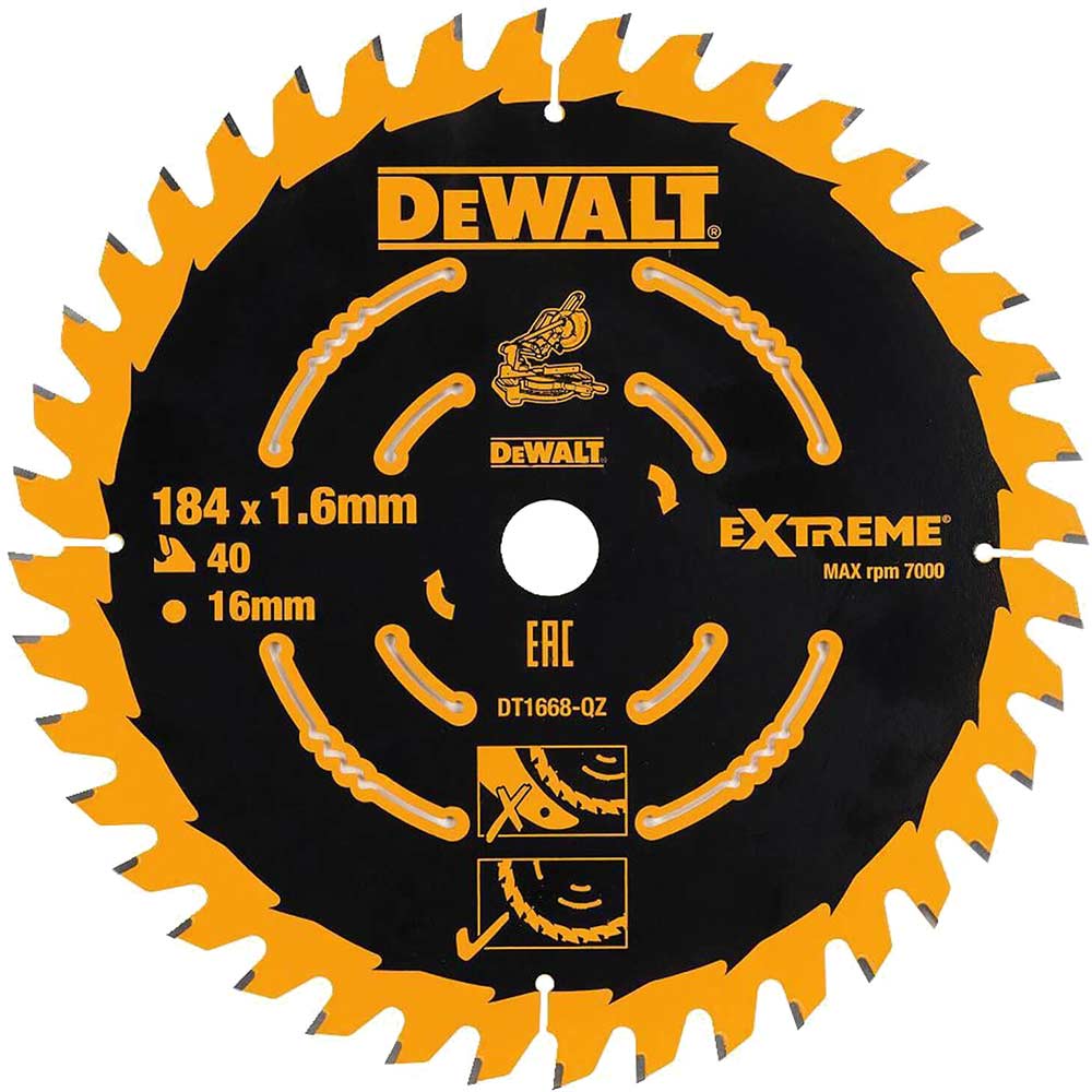 Image of DeWalt Extreme Cordless Circular Saw Blades 184mm 40T 16mm