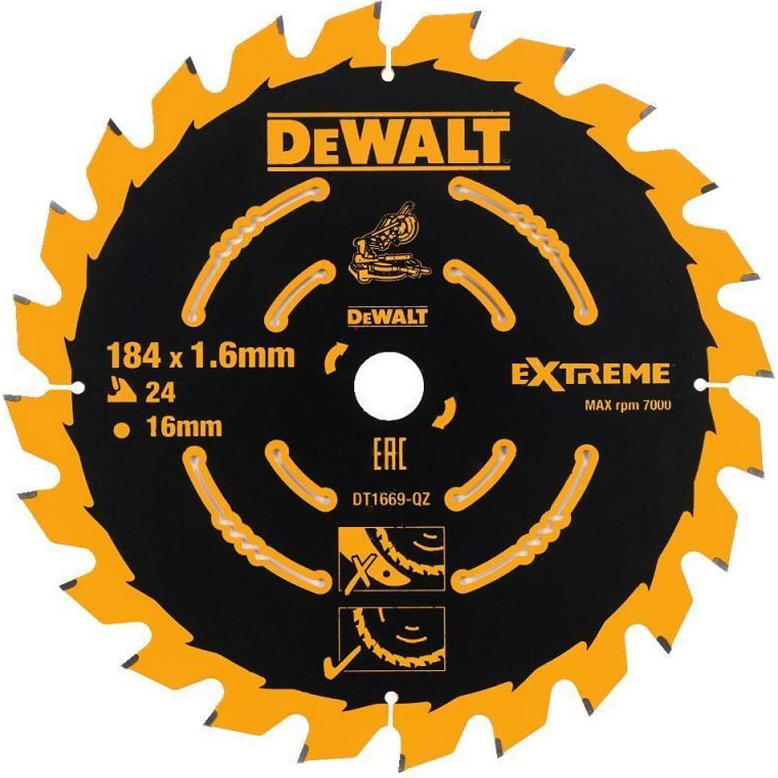 Photos - Power Tool Accessory DeWALT Extreme Cordless Circular Saw Blades 184mm 24T 16mm DT1669 