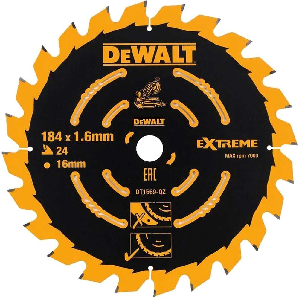 Photos - Power Tool Accessory DeWALT Extreme Cordless Circular Saw Blades 184mm 24T 16mm DT1669 