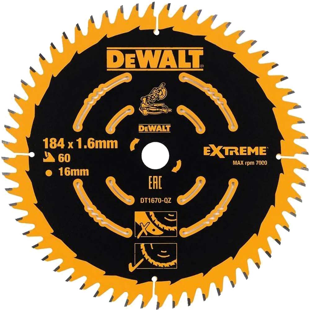 DeWalt Extreme Cordless Circular Saw Blades 184mm 60T 16mm