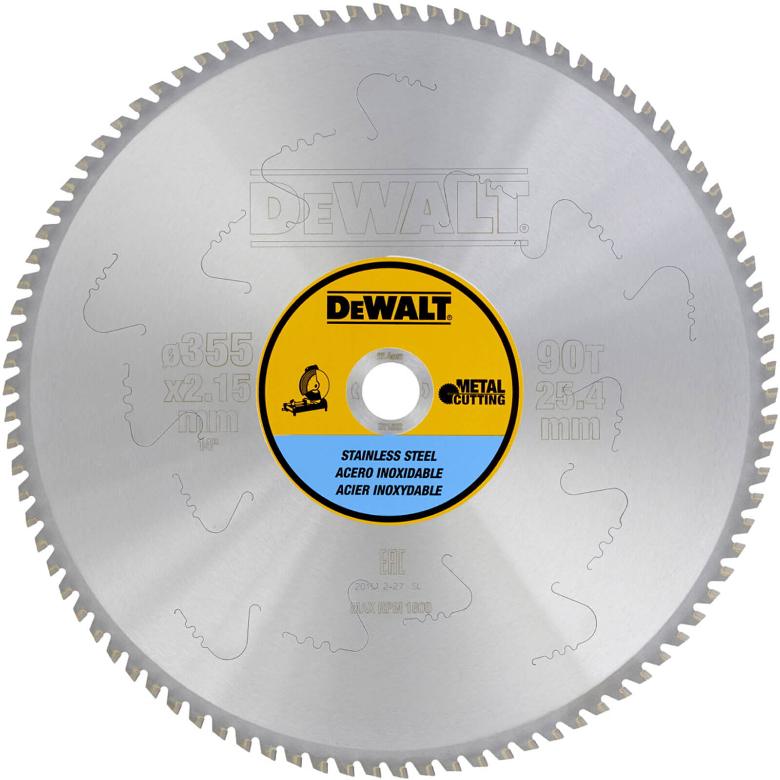 Photos - Power Tool Accessory DeWALT Stainless Steel Cutting Saw Blade 355mm 90T 25.4mm DT1922 