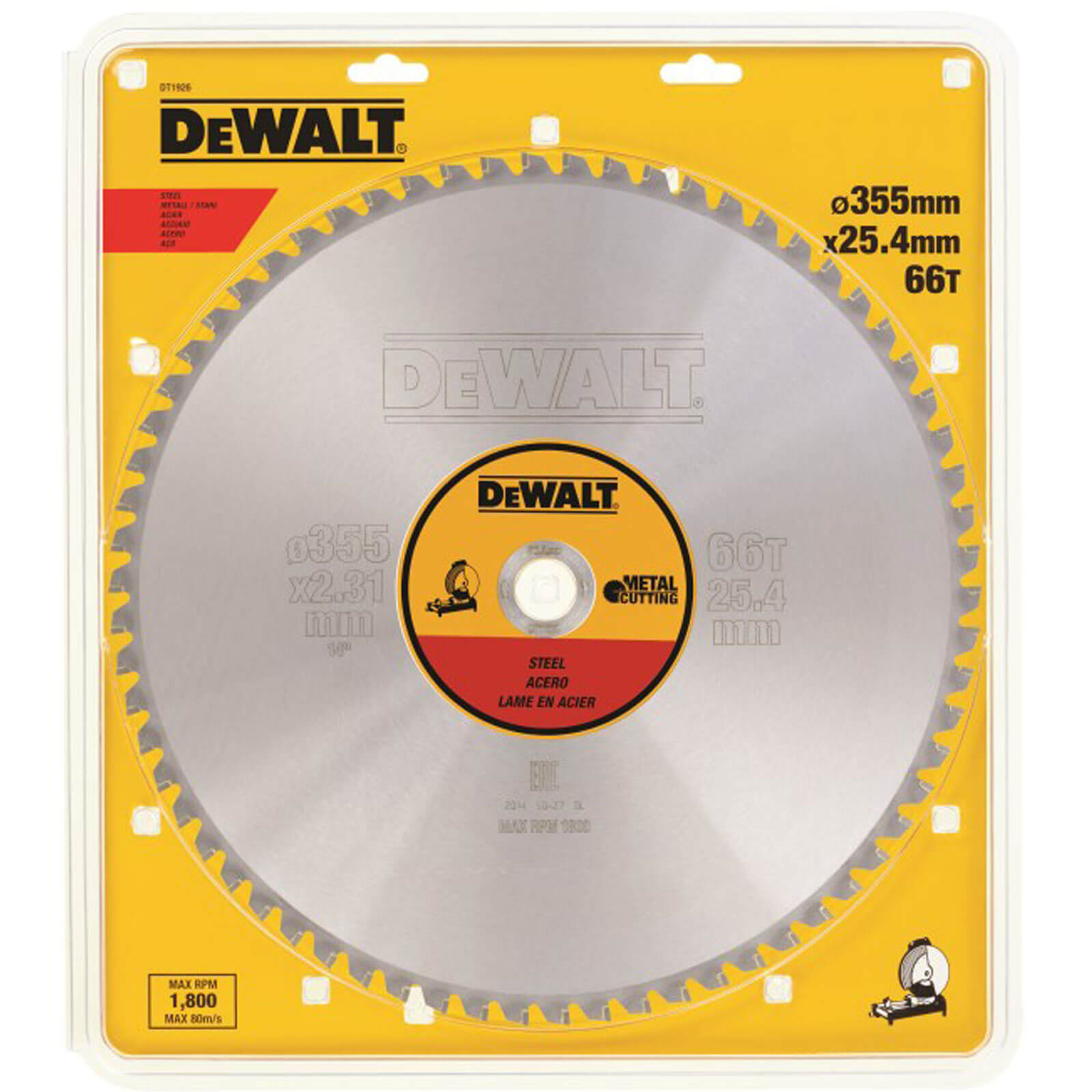 Image of DeWalt Metal Steel Cutting Saw Blade 355mm 66T 25.4mm