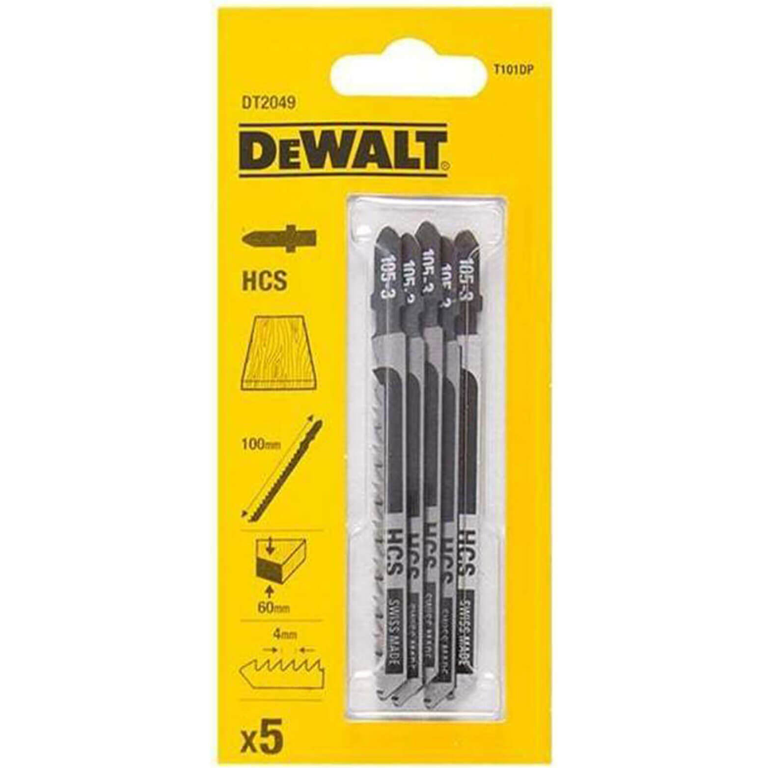 Photos - Power Tool Accessory DeWALT T101DP HCS Wood Cutting Jigsaw Blades Pack of 5 DT2049 