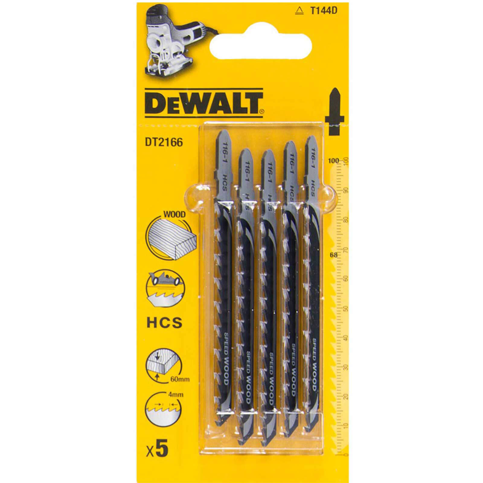 Photos - Power Tool Accessory DeWALT T144D HCS Wood Cutting Jigsaw Blades Pack of 5 DT2166 