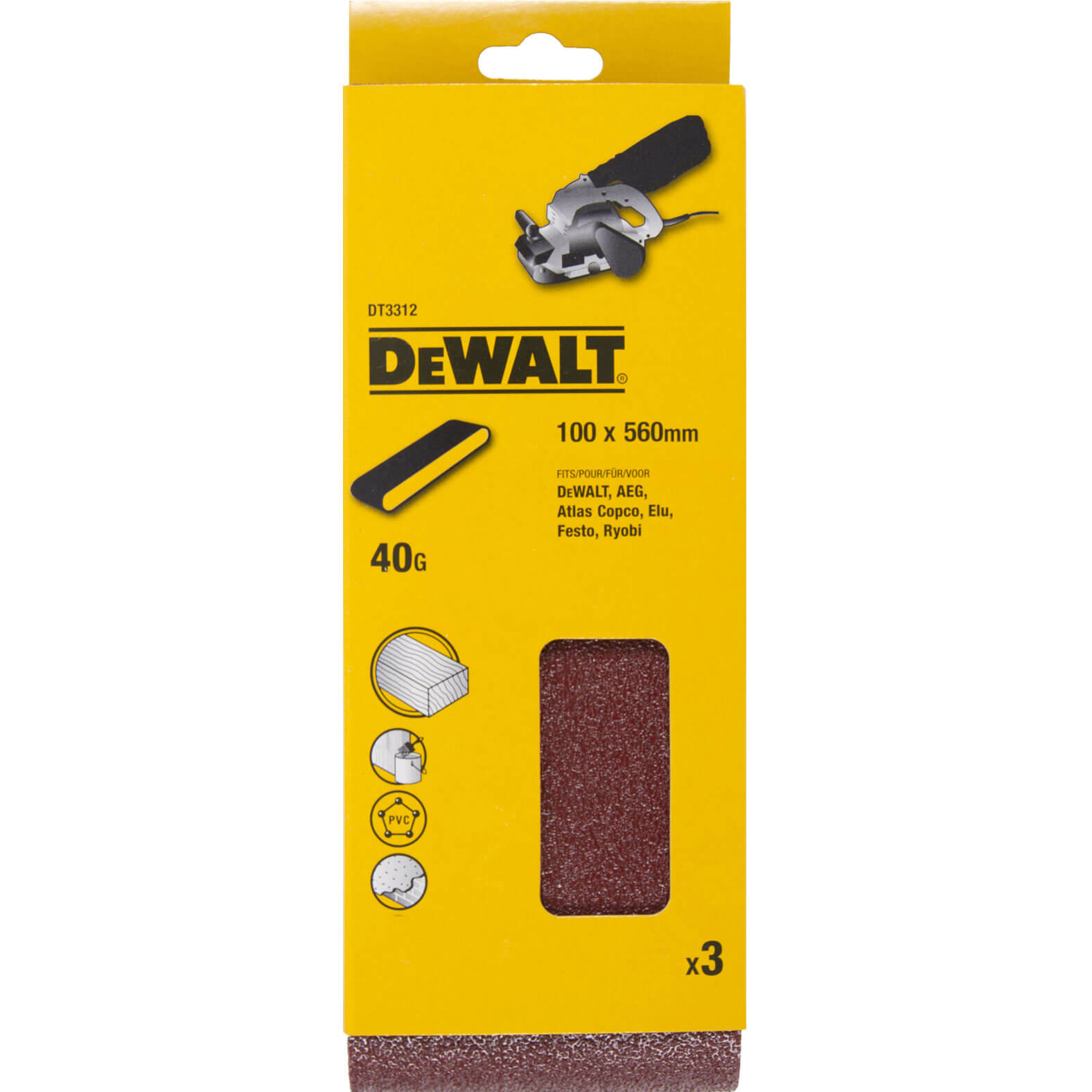Image of DeWalt 100 x 560mm Sanding Belts 100mm x 560mm 40g Pack of 3