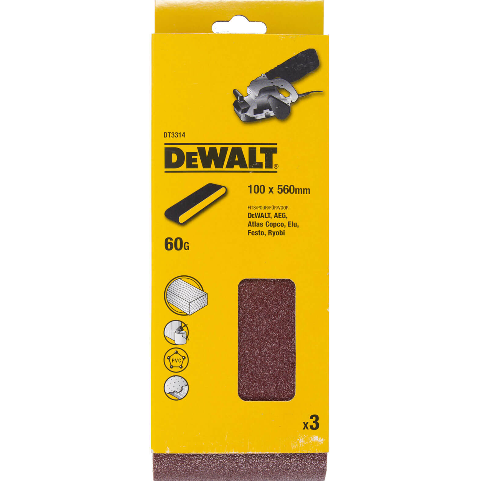 Image of DeWalt 100 x 560mm Sanding Belts 100mm x 560mm 60g Pack of 3