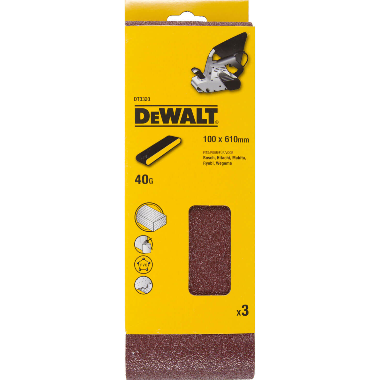 Image of DeWalt 100 x 610mm Multi Purpose Sanding Belts 100mm x 610mm 40g Pack of 3