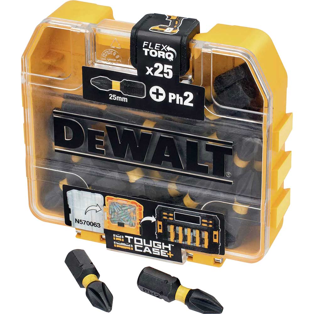 Image of DeWalt Tough Case Torsion Flex Torq Screwdriver Bits Phillip PH2 25mm Pack of 25