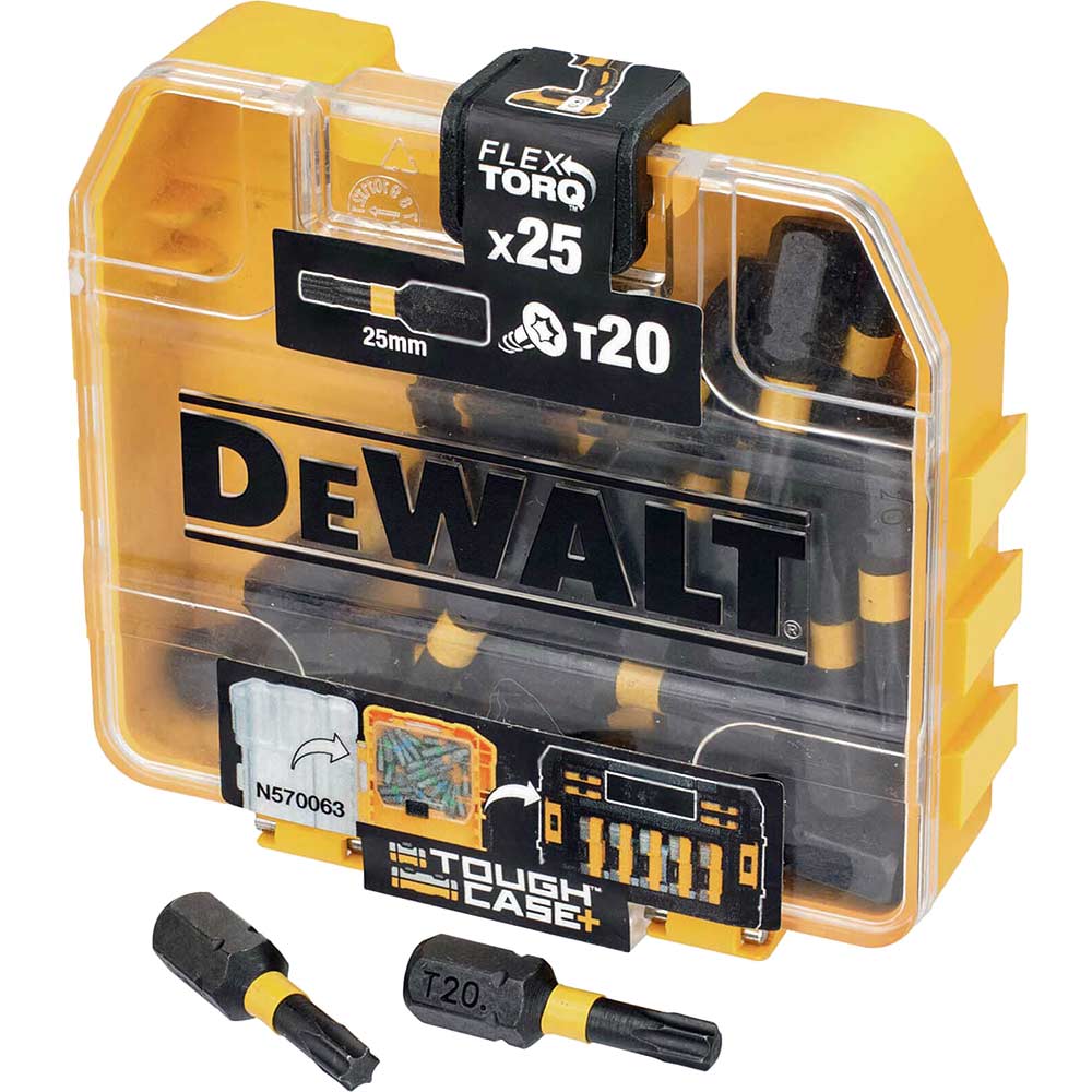 Image of DeWalt Tough Case Torsion Flex Torq Screwdriver Bits Torx T20 25mm Pack of 25