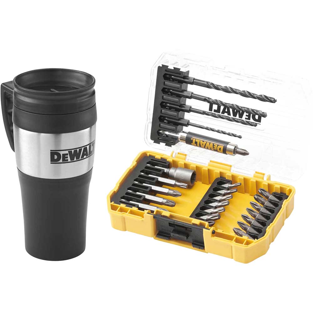 Image of DeWalt 25 Piece Drill Screwdriver Bit Set and Mug in Tough Case