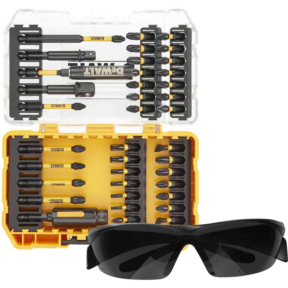 Image of DeWalt 38 Piece FlexTorq Screwdriver Bit Set and Safety Glasses