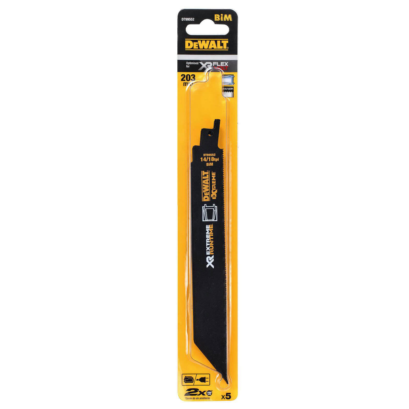 Image of DeWalt Extreme Runtime Metal Cutting Reciprocating Sabre Saw Blades 200mm Pack of 5