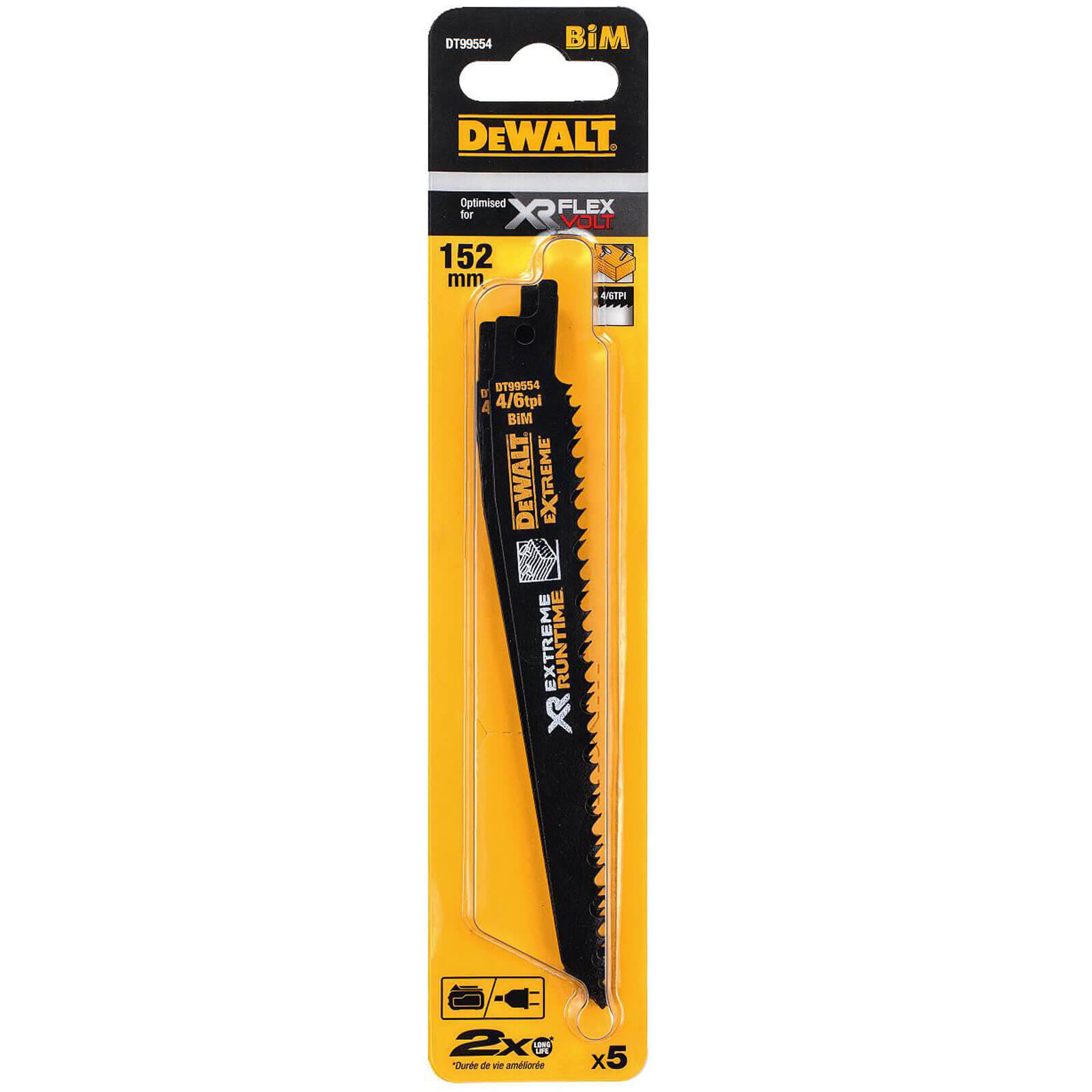 Image of DeWalt Extreme Runtime Wood Cutting Reciprocating Sabre Saw Blades 152mm Pack of 5