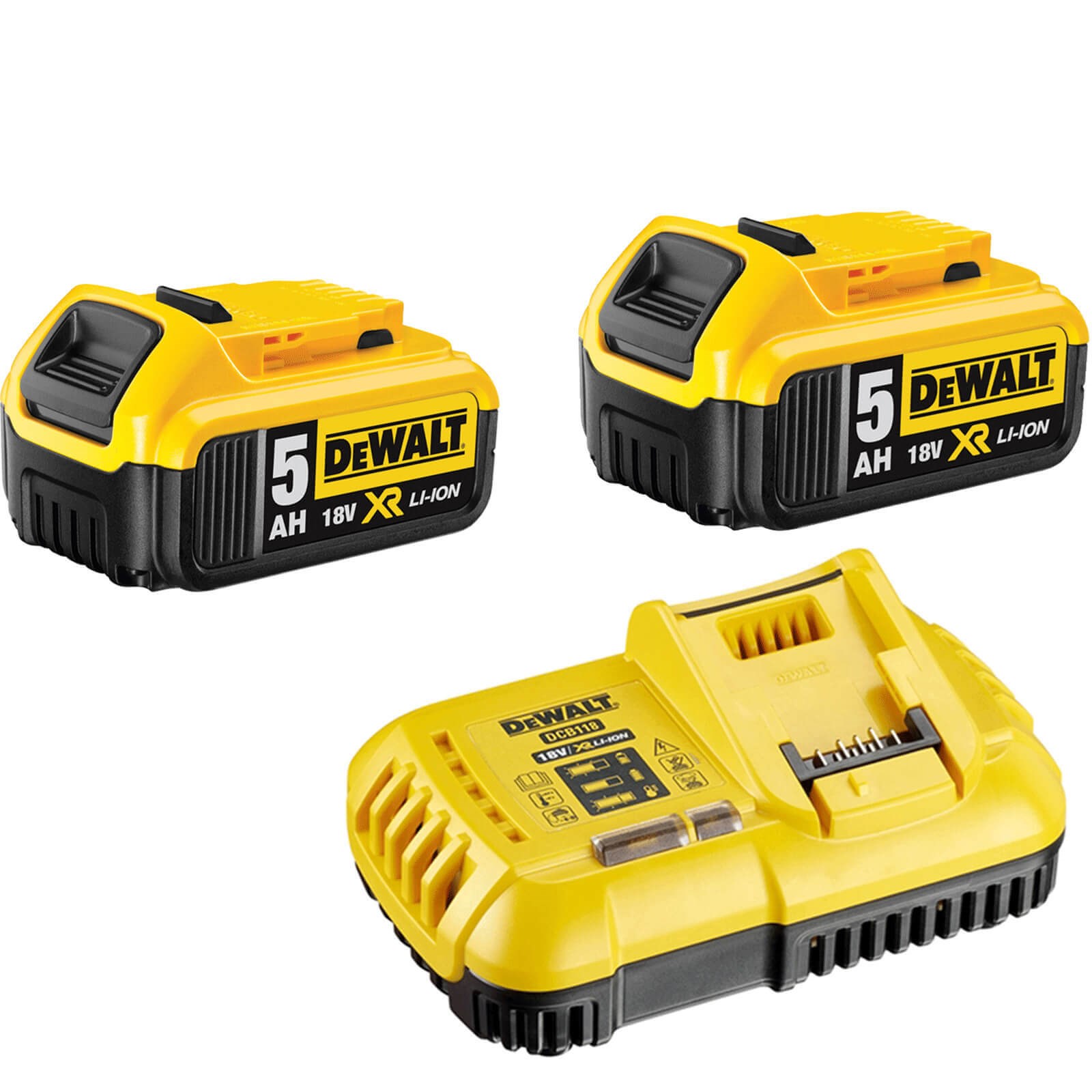 DeWalt 18v XR Cordless Twin Li-ion Battery and Fast Charger Pack 5ah |  Battery Packs