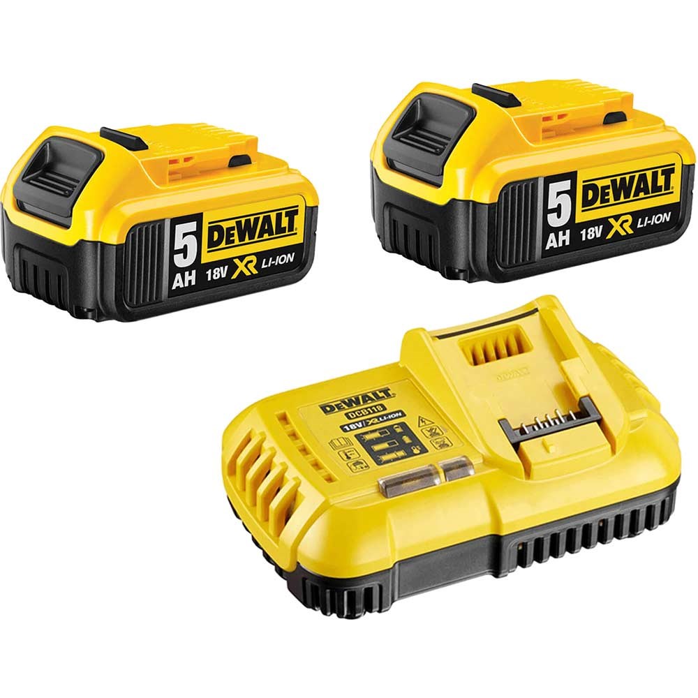 DeWalt DCB1104P2-QW - 2 Pack XR 18V 5Ah Li-Ion Batteries & Charger