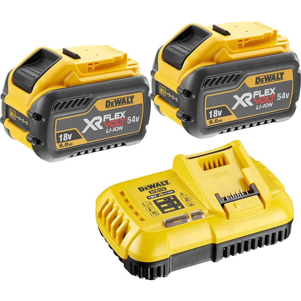 DeWalt 54v XR Cordless FLEXVOLT Twin Li-ion Battery and Fast Charger Pack 9ah 9ah