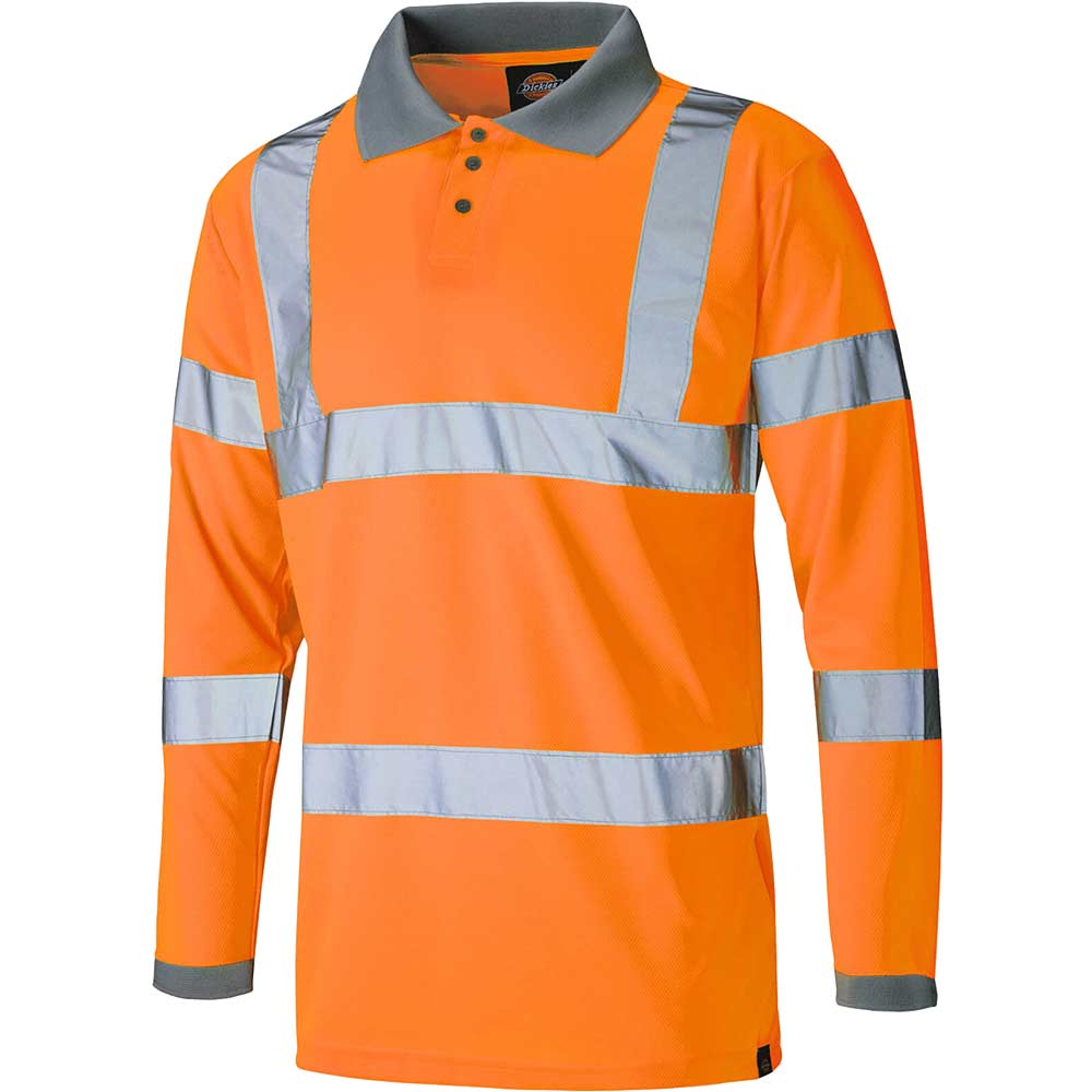 Dickies Mens Hi Vis Long Sleeve Polo Shirt | High Vis Polo Shirts