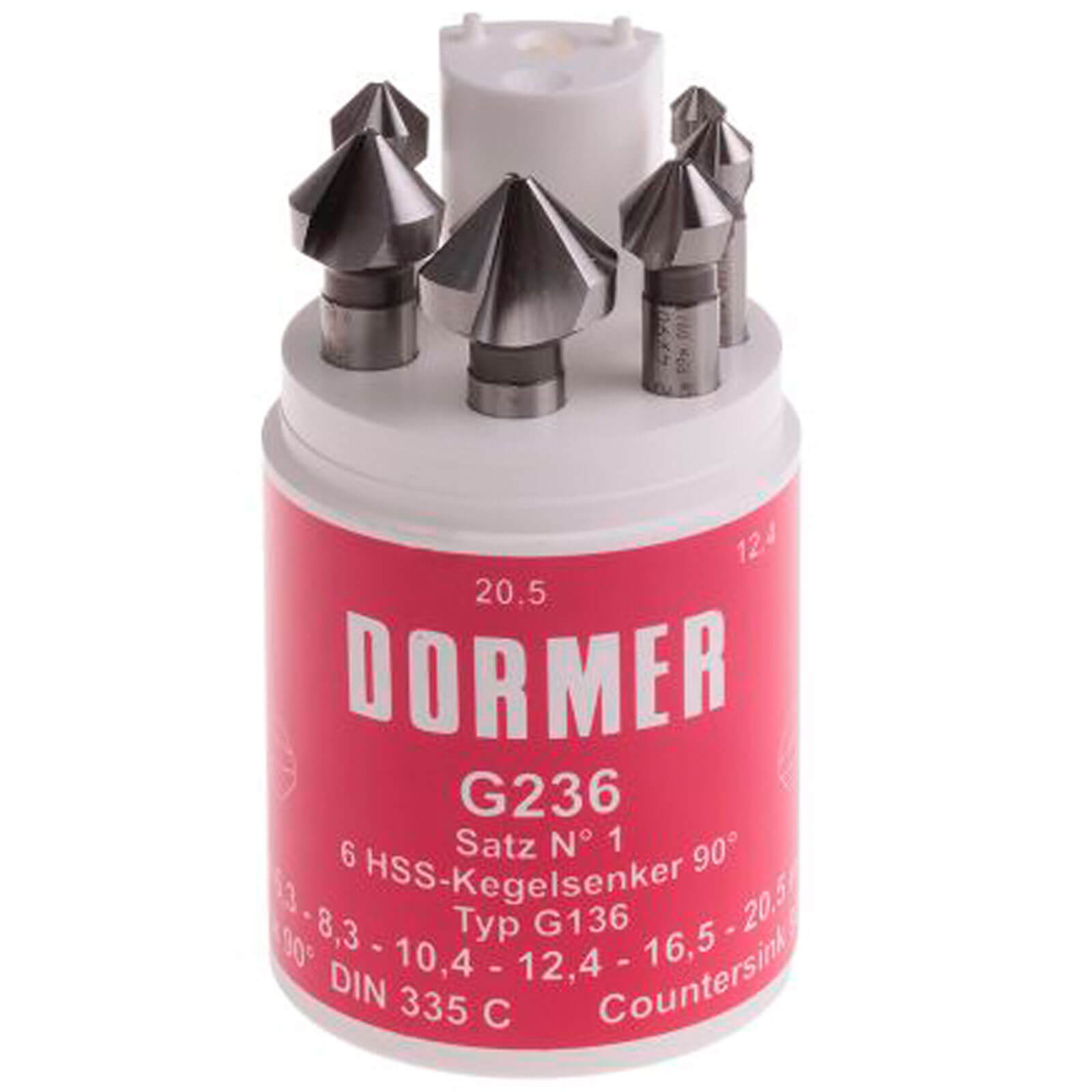 Image of Dormer G2365 6 Piece HSS Tialn Tri-Flat Straight Shank 90° Countersink Set