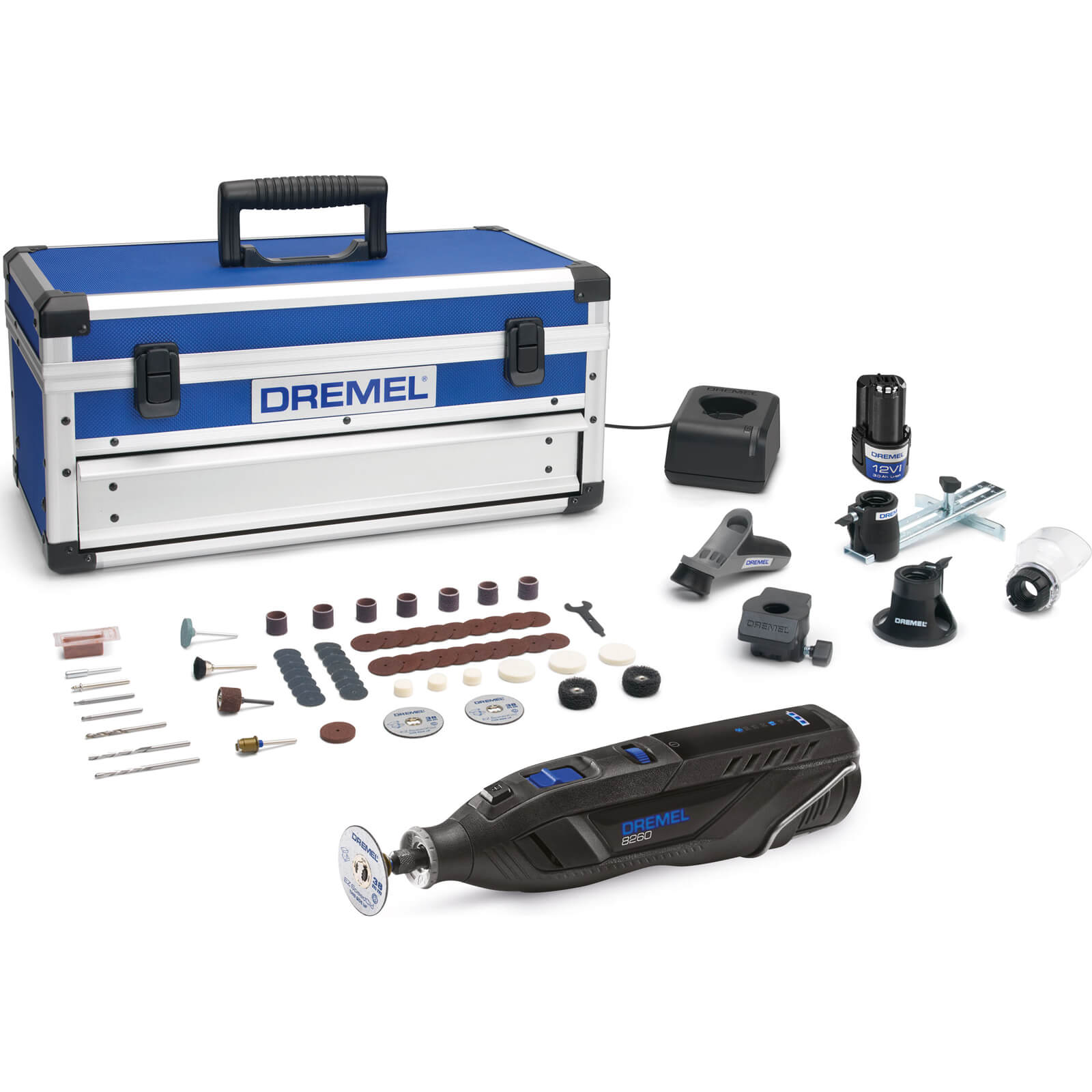 Dremel 8260 12v Cordless Brushless Rotary Multi Tool and 65 Accessory Platinum Kit 2 x 3ah Li-ion Charger Case