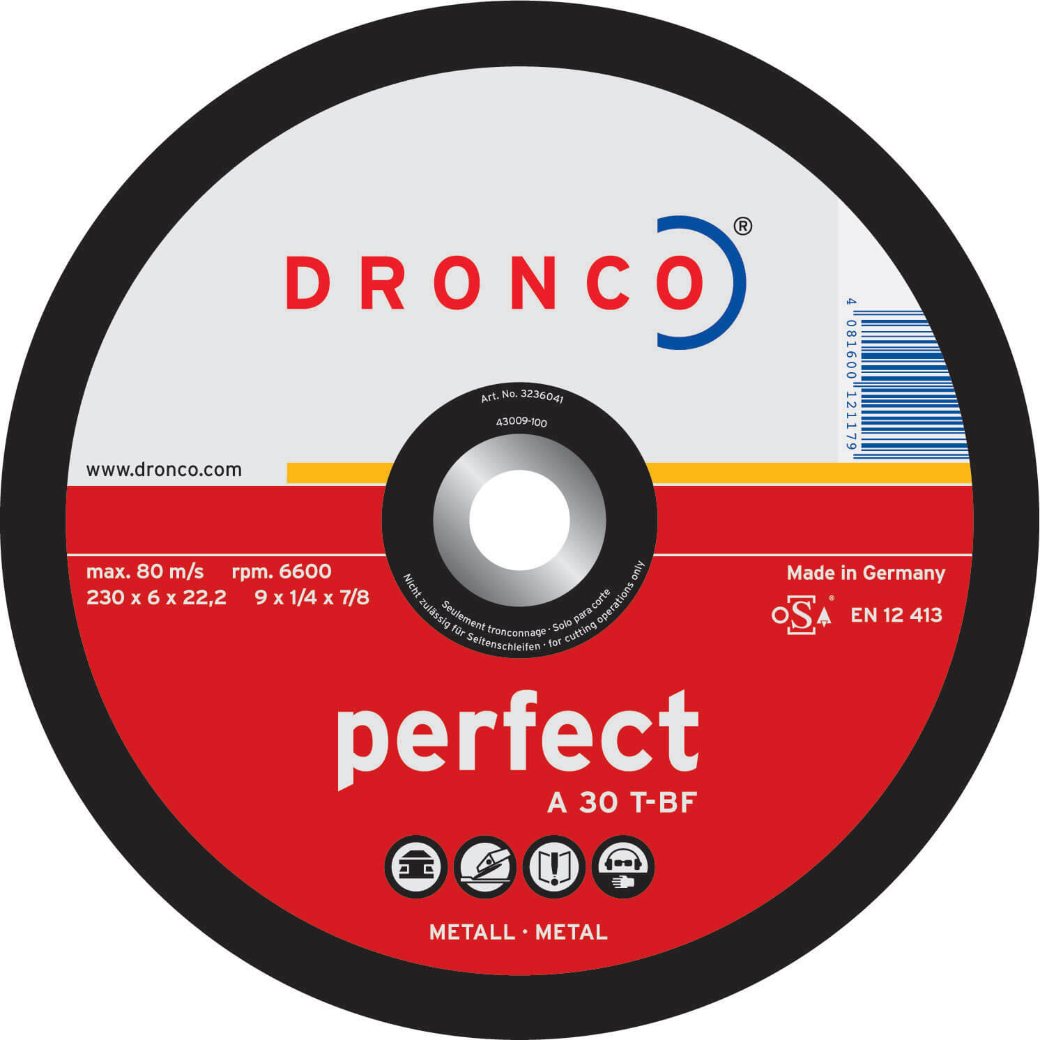 Image of Dronco A 30 T PERFECT Depressed Metal Grinding Disc 100mm Pack of 1