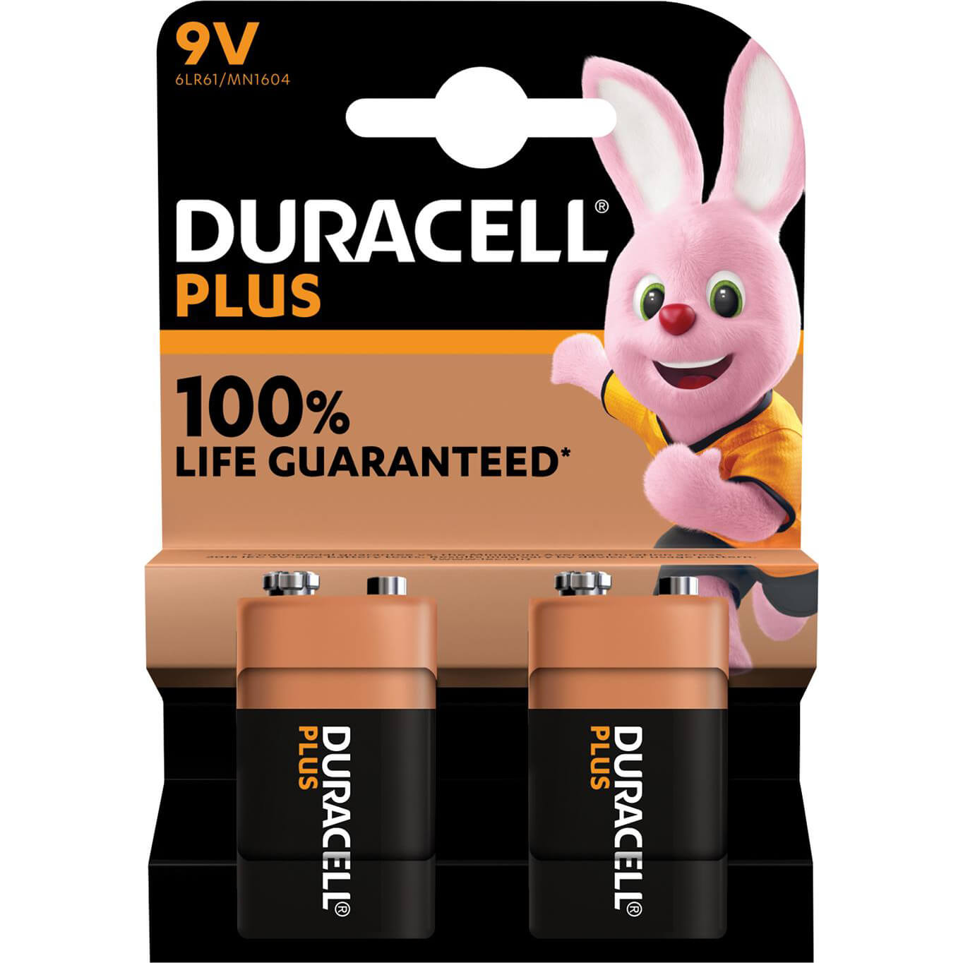 Duracell 9v Plus Power 100% Batteries Pack of 2
