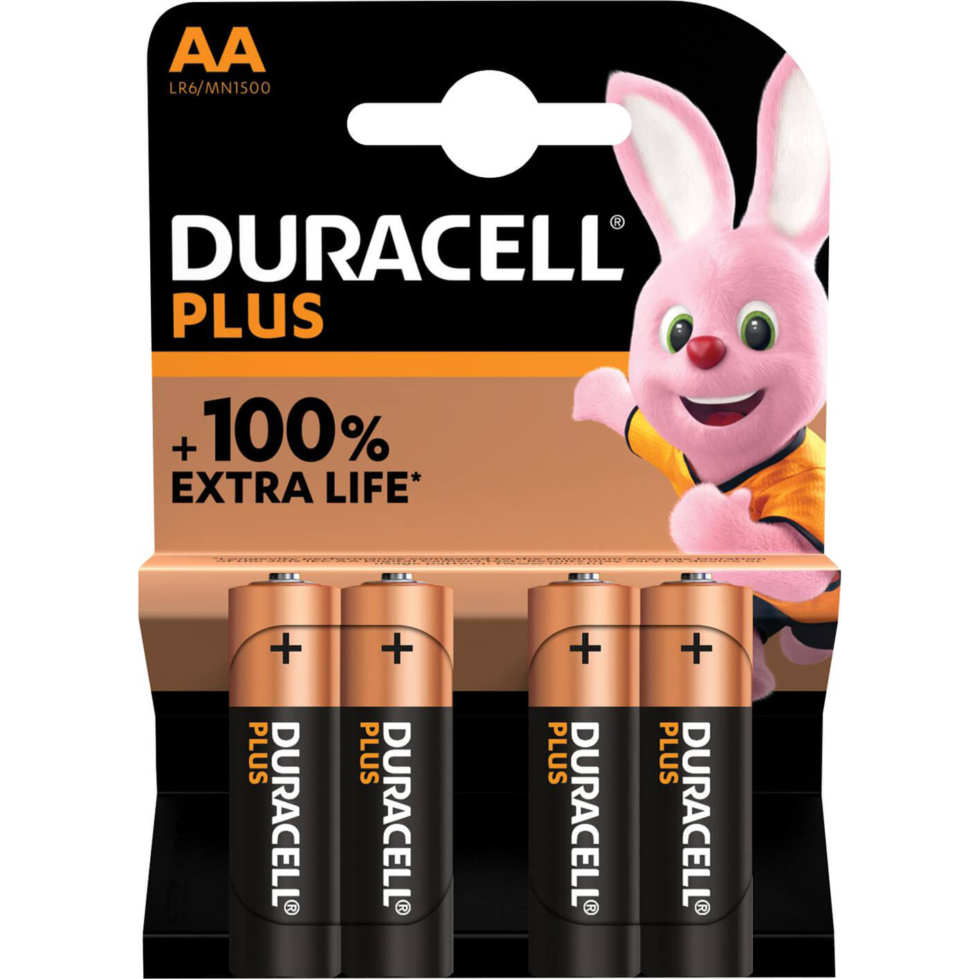 Image of Duracell AA Cell Plus Power 100% Batteries Pack of 4
