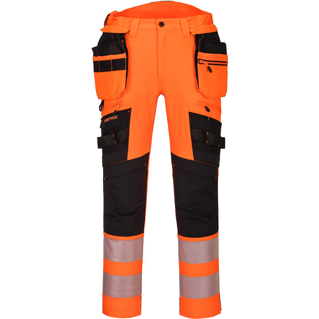 Image of Portwest DX4 Hi Vis Detachable Holster Pocket Trousers Orange / Black 30" 31"