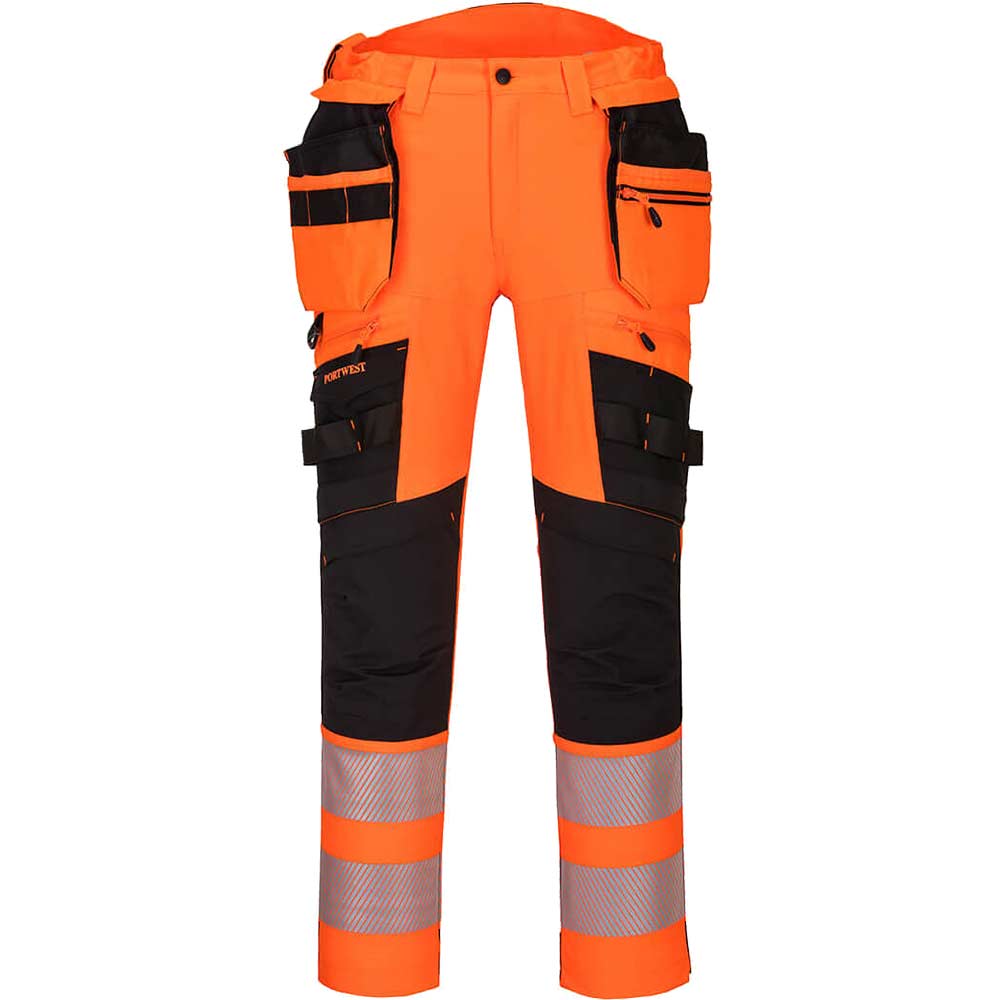 Image of Portwest DX4 Hi Vis Detachable Holster Pocket Trousers Orange / Black 36" 31"