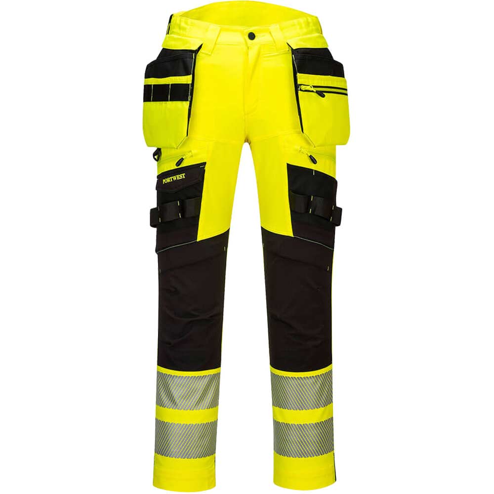 Image of Portwest DX4 Hi Vis Detachable Holster Pocket Trousers Yellow / Black 46" 31"