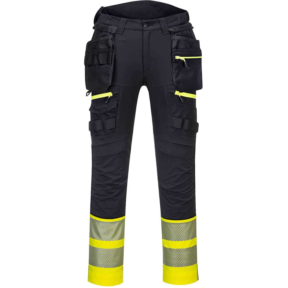 Portwest DX4 Hi Vis Detachable Holster Pocket Class 1 Trousers Yellow / Black 48" 31