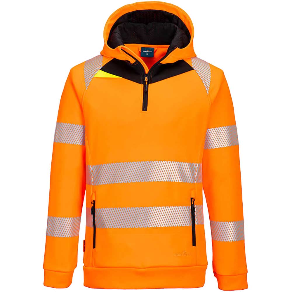 Portwest DX4 Hi Vis 1/4 Zip Hoodie Orange / Black XL
