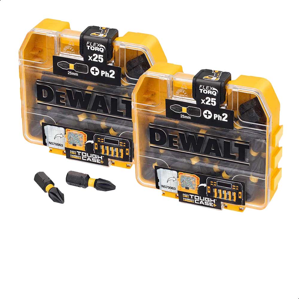 DeWalt 50 Piece Tough Case Torsion Flex Torq Phillips Screwdriver Bit Set PH2 25mm Pack of 50