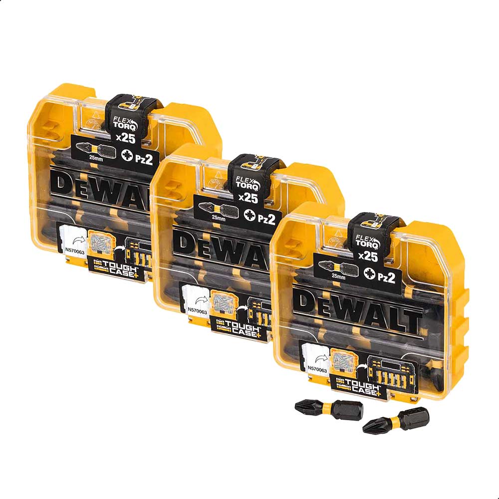 DeWalt 75 Piece Tough Case Torsion Flex Torq Pozi Screwdriver Bit Set PZ2 25mm Pack of 75