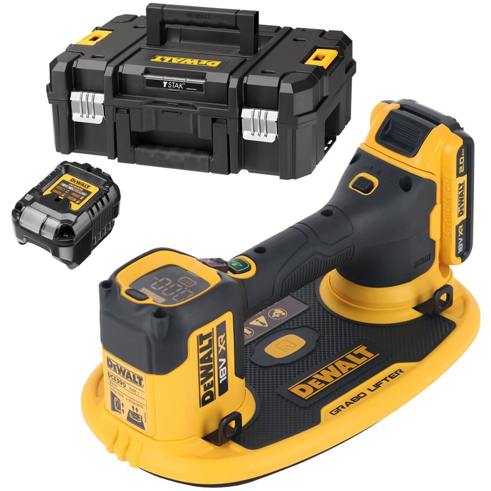 DeWalt DCE590 18v XR Cordless Grabo Suction Lifter 1 x 2ah Li-ion Charger Case