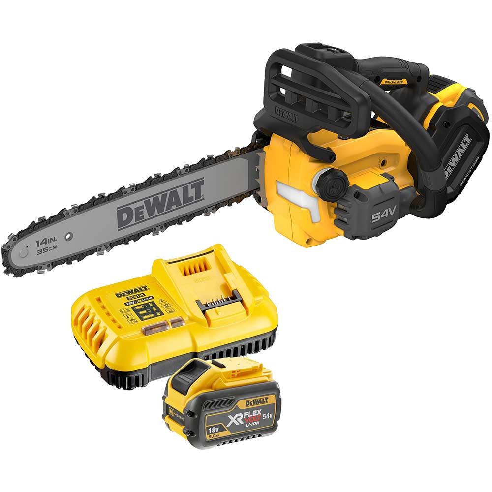 DeWalt DCMCST635 54v XR FlexVolt Cordless Brushless Chainsaw 350mm 1 x 9ah Li-ion Battery Charger